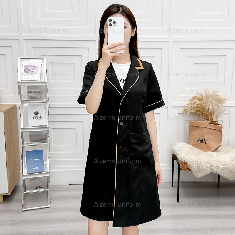 Medical Lab Coats - Uniforme de belleza negro con bata